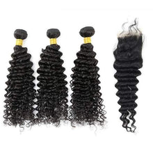 Load image into Gallery viewer, Deep Wave Virgin Bundles With 4x4 Transparent Lace Closure