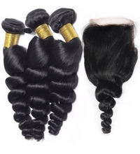 Load image into Gallery viewer, Loose Wave Virgin Bundles With 4x4 Transparent Lace Closure